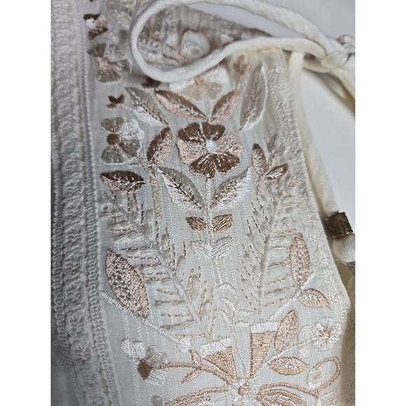Anthropologie Mahalia Bohemian Floral Embroidered Cream Mini Dress Size Small - Picture 4 of 16